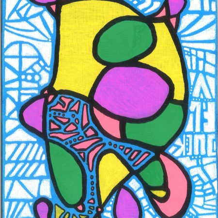 blue white purple yellow green neurographic painting on panel