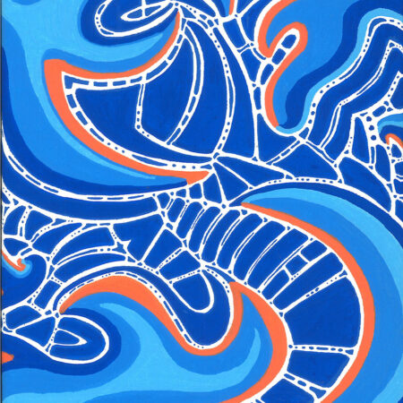 abstract geometric acrylic painting blue orange and white