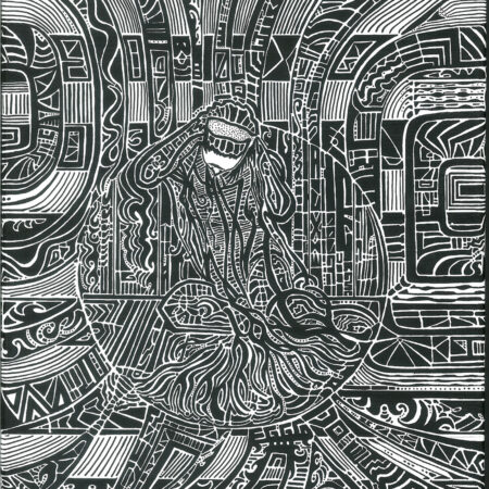 bw abstract figure painting on canvas female tentacles zentangle b