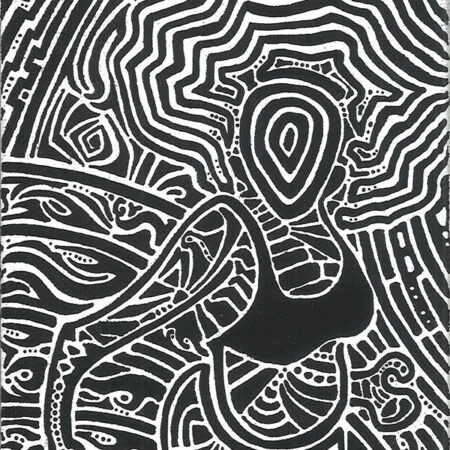 bw female figure with afro abstract painting on panel