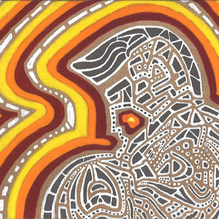 figurative abstract male figure looking down in thought with color field around him