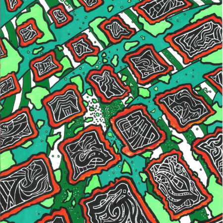 orange green black squares with expressive geometry