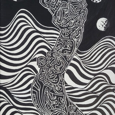 black and white abstract surrealist figure painting