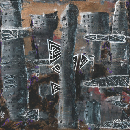 mixed media 10x10 abstract painting in earth tones