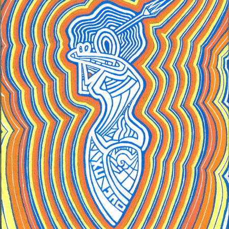 figurative abstract female figure surrounded by orange white yellow glow