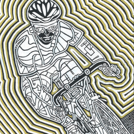 cyclist riding with gold glow around him