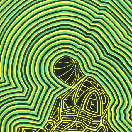 Acrylic painting called FEEL featuring meditation yellow blue and black