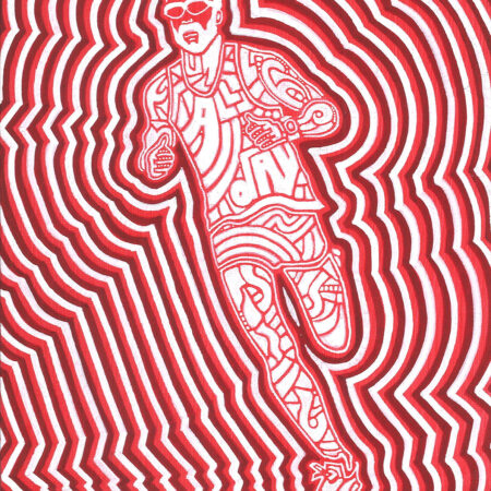 Male runner with red and white glow effect around him