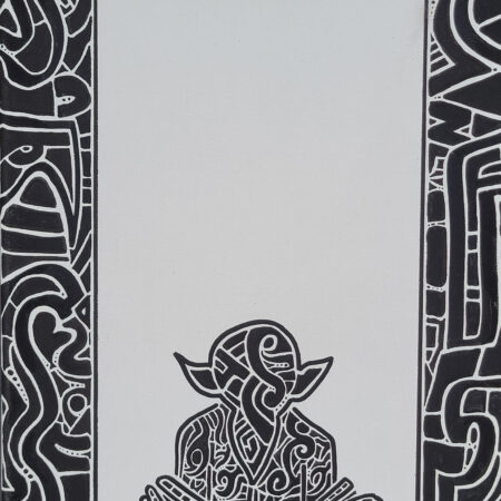 Black and white creature reading on the toilet