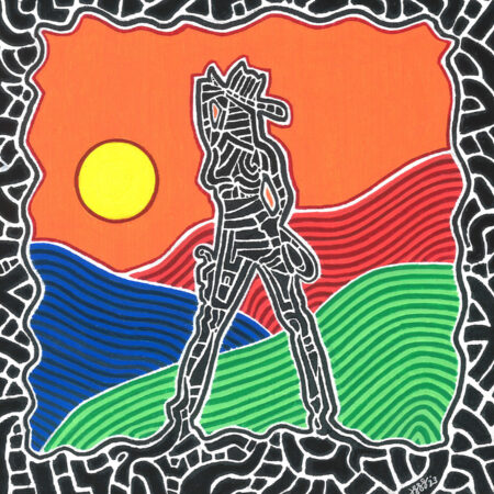 Abstract figure painting of female cowgirl